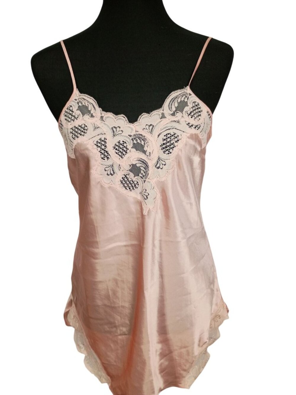 Vintage Victorias Secret Pink Satin Slip Chemise Lace Detail Gold Label Small